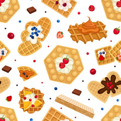 Waffles Food as Pastry Dessert Seamless Pattern Design Vector Template