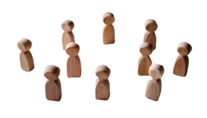 network concept with wooden figures connected showing human resources isolated on transparent background png.
