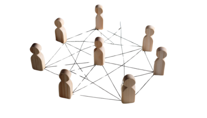 network concept with wooden figures connected showing human resources isolated on transparent background png