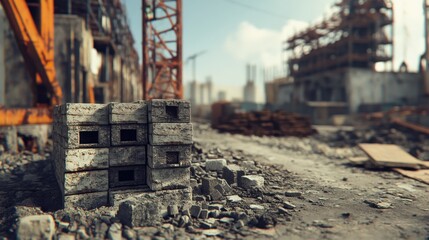 Fototapeta premium A high-speed automated brick-making machine producing stacks of construction materials