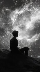 Obraz premium Silhouette of a Man Contemplating a Cosmic Scene