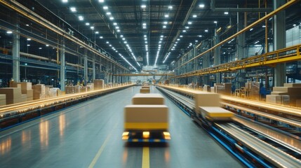 A high-speed automated packaging line wrapping and sealing consumer products