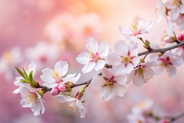 Obraz premium Delicate Pink Almond Blossom Branches on Soft Background - Spring Floral Stock Photo