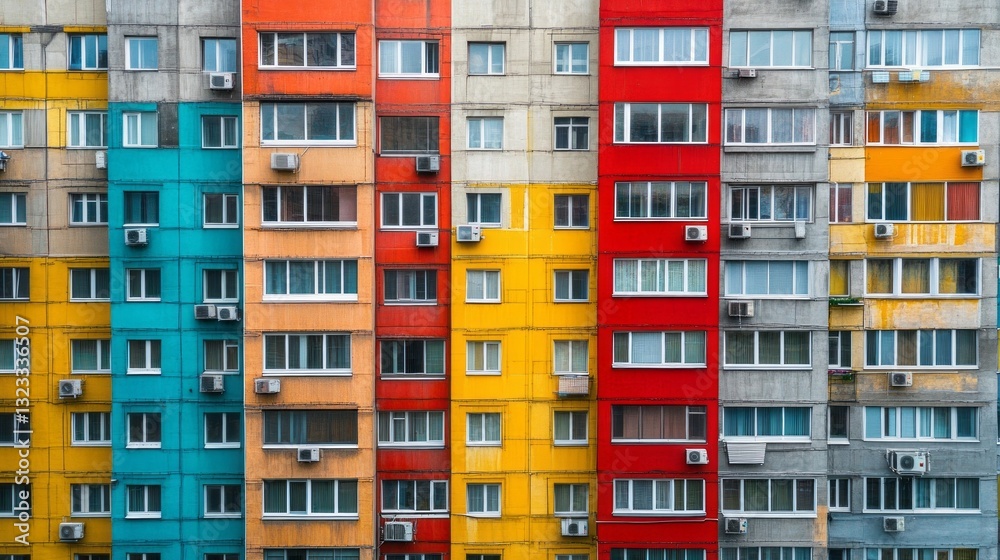 Aufkleber brightly painted facades of a multi-story building create a lively atmosphere in the heart of the ci