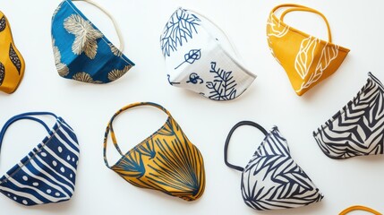 Assorted Fabric Face Masks Displayed on White Background