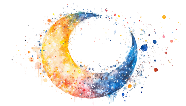 Colorful Crescent Moon Watercolor Painting on transparent background - Powered by Adobe