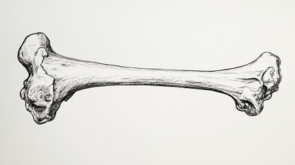 Detailed pencil sketch of a long bone, possibly a femur or humerus, showcasing anatomical features.