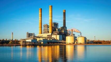 Obraz premium A large industrial plant optimizing energy efficiency with AI-powered predictive analytics