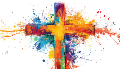 Colorful Cross Image Christian Art on transparent background