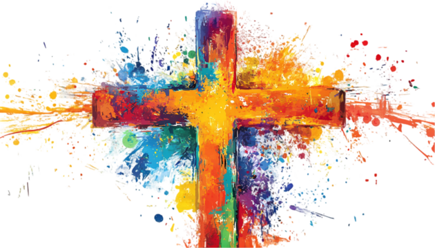 Colorful Cross Image Christian Art on transparent background