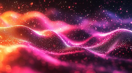 Vibrant abstract waves of color with shimmering particles creating a dynamic atmosphere