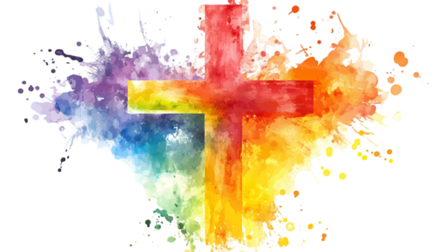 Rainbow Cross Colorful Christian Art on transparent background