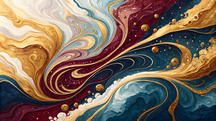 luid art abstract background with swirling colors like gold, maroon, and deep blue