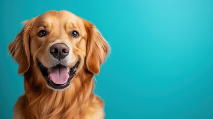 Obraz premium Golden retriever with a friendly and smiling face, ideal for pet photography, dog care promotions, and content for dog lovers