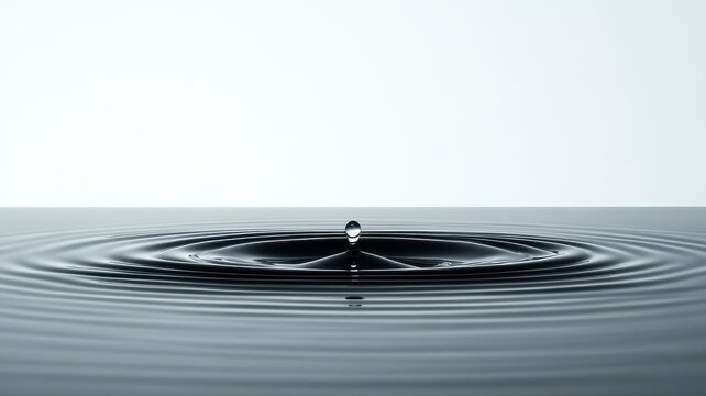A single raindrop causing ripples, small actions big impact, macro photography style, isolated on white background