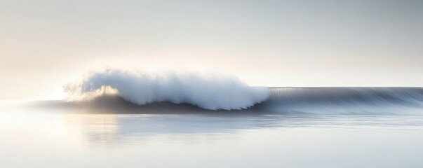 A large ocean wave curls gracefully across the tranquil water surface