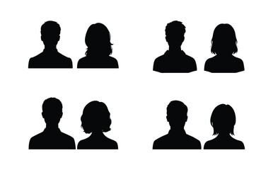 Silhouette Set of Male and Female Profiles in Various Styles

