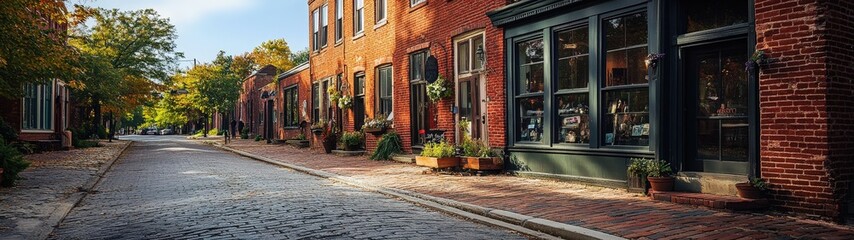 Charming street with historic brick buildings.
