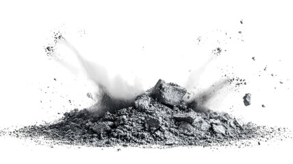 Silver powder bursts into clouds creating a dynamic display of texture and motion