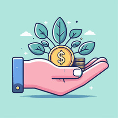 llustration of hand with coins