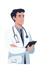 Fototapeta premium A man wearing a lab coat holds a clipboard, ready for notes or data collection