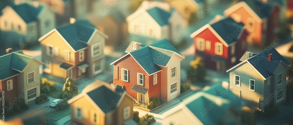 Poster a cluster of small homes stacked vertically, perfect for architectural or urban planning concepts