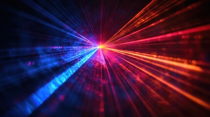 Fototapeta premium Vibrant red and blue light rays radiating in abstract explosion pattern