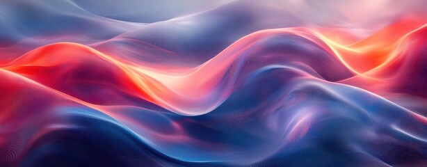 Obraz premium Smooth flowing waves in red, blue, and purple hues, creating a soft, glowing, and futuristic abstract landscape.
