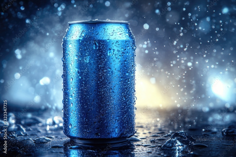 Poster a can of soda sits on a wet surface