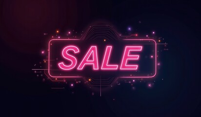 "Futuristic Minimalist Neon 'SALE' Sign: Cyberpunk Typography Illustration with Glowing Effects"