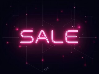 "Futuristic Neon SALE Sign Illustration: Cyberpunk Design with Glowing Effects and Geometric Elements"