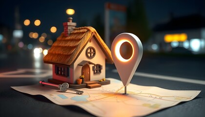 house and key with location pin