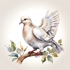 dove bird watercolor on white background