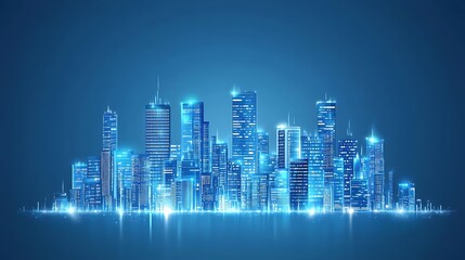 Futuristic cityscape glowing at night, representing technology and innovation