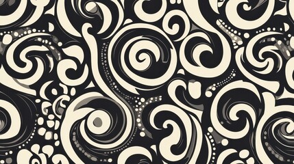 Monochrome abstract swirl pattern with black and white intricate spirals