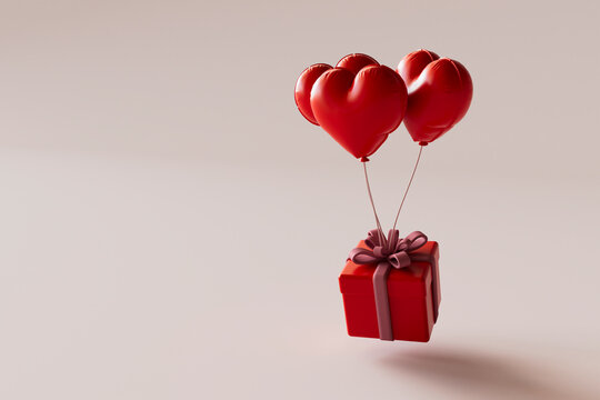 Heart Balloons Tied to a Gift Box