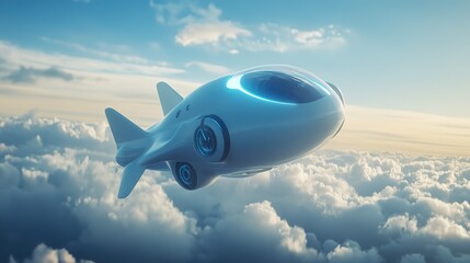 Fototapeta premium futuristic flying car fly over cloudscape in sky