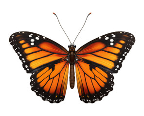 Fototapeta premium Orange and black butterfly isolated on transparent background. Generative ai