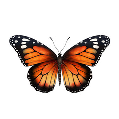Orange and black butterfly isolated on transparent background. Generative ai