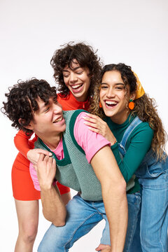 Cheerful diverse friends having fun