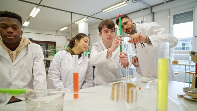 Students engaging in collaborative laboratory experiment in science class