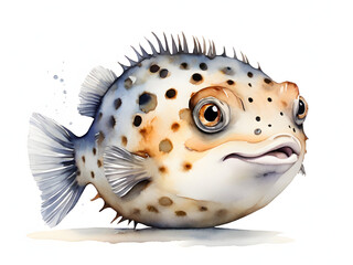 Obraz premium puffer fish watercolor on white background