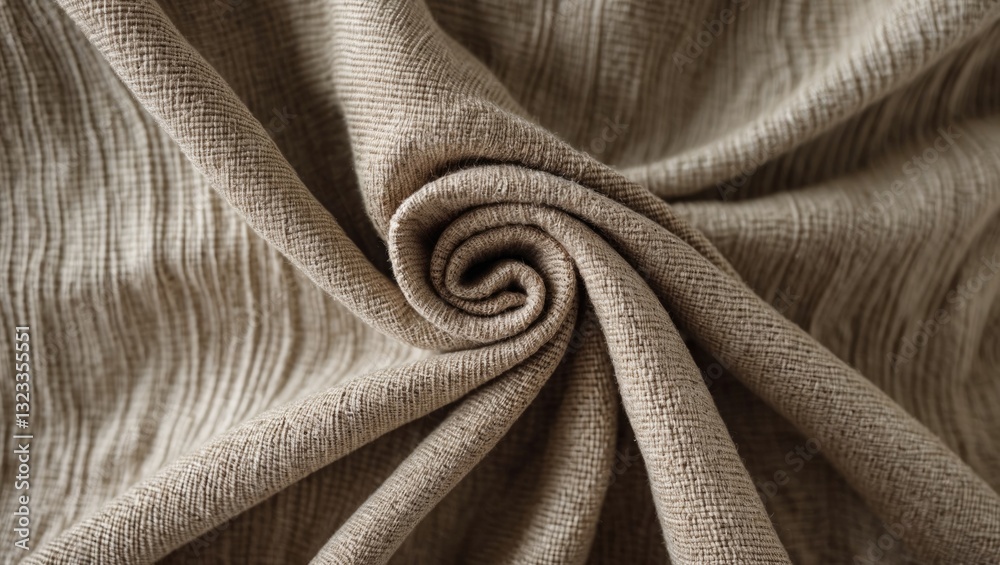 Poster Textured beige fabric with swirling folds and subtle pattern highlights, creating a warm and inviting textile backdrop for design projects.