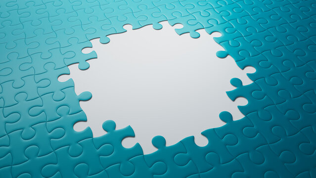 Striking Turquoise Jigsaw Puzzle with Missing Pieces - A Conceptual Challenge, with copy-space.