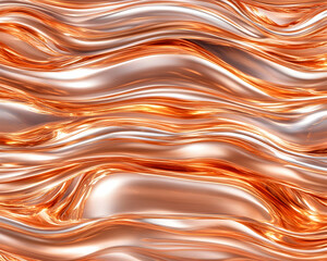 Abstract, flowing metallic waves in warm copper and rose gold tones