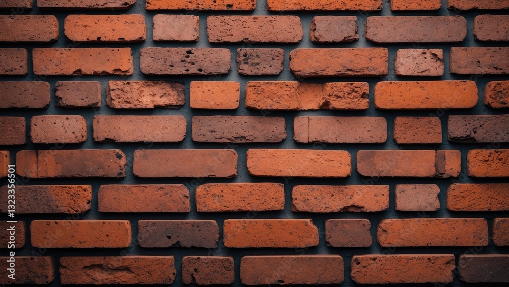 Poster rustic dark brown brick wall texture with varied shades of red bricks, evenly spaced with a matte fi