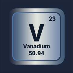 Vanadium V icon. Number Twenty Three. Mass 50.94 detail. Vector Background.