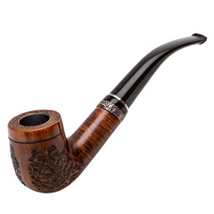 Classic Wooden Tobacco Pipe with Curved Stem Isolated on Transparent Background