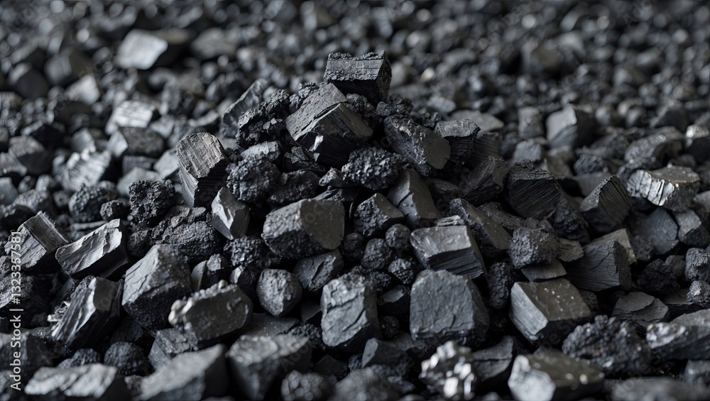 Poster Black coal texture with various sizes of rough, angular pieces creating a dark, rich layer, offering an industrial and natural aesthetic.