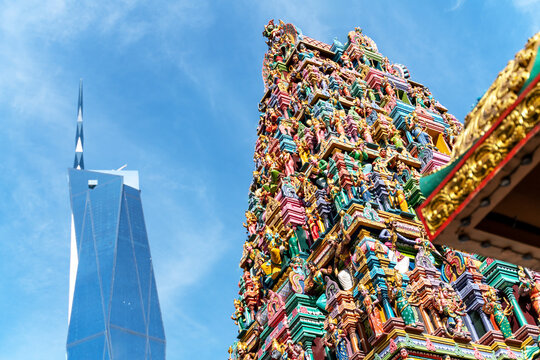 Merdeka tower and hindu temple in Kuala Lumpur, travel Malaysia